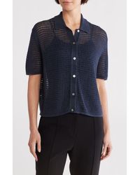 Theory - Neo Open Stitch Linen Blend Mesh Cardigan - Lyst