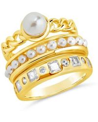 Sterling Forever - Kimber Set Of 3 Faux Pearl & Cubic Zirconia Stackable Rings - Lyst