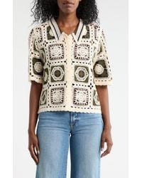 Forgotten Grace - Open Knit Square Short Sleeve Cardigan - Lyst