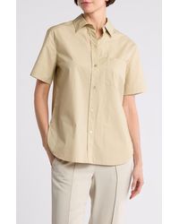 Vince - Short Sleeve Cotton Poplin Button-Up Shirt - Lyst