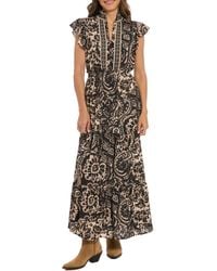 London Times - Ruffle Flutter Sleeve Tiered Maxi Dress - Lyst