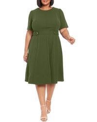 London Times - Short Sleeve Fit & Flare Midi Dress - Lyst