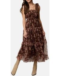 Blu Pepper - Tie Strap Ruffle Tiered Floral Chiffon Midi Dress - Lyst