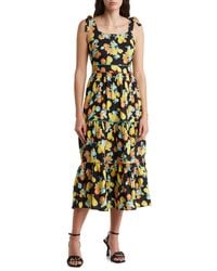 Adelyn Rae - Floral Fruit Tie Strap Organic Linen Blend Midi Dress - Lyst