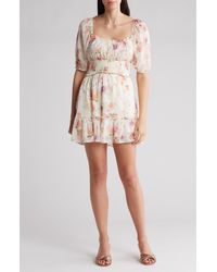 ROW A - Floral Elbow Sleeve Fit & Flare Minidress - Lyst