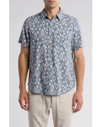 Lucky Brand - Printed Short Sleeve Linen Blend Button-up Shirt - Lyst