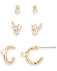 Nordstrom Rack - 3-Pack Cz & Faux Pearl Stud & Hoop Earrings - Lyst