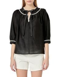 English Factory - Embroidered Tie Neck Top - Lyst