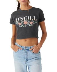 O'neill Sportswear - Flower Vines Cotton Graphic Crop T-Shirt - Lyst