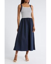 Blu Pepper - Stripe Sleeveless Mixed Media Midi Dress - Lyst