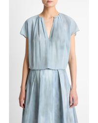 Vince - Washed Ombré Silk Gathered Cap-Sleeve Blouse - Lyst