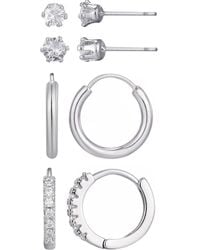 Adornia - Set Of 3 Cubic Zirconia Stud & Hoop Earrings - Lyst