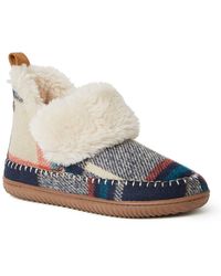 Dearfoams Moritz Faux Fur Boot In Navy Plaid At Nordstrom Rack - Multicolor