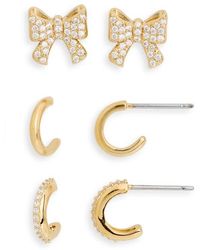Nadri - Set Of 3 Cubic Zirconia Bow Stud & Huggie Hoop Earrings - Lyst