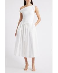 En Saison - Mixed Media Asymmetric Neck Midi Dress - Lyst