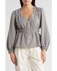 Max Studio - Balloon Sleeve Button-Up Peplum Top - Lyst