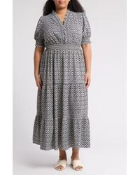Max Studio - Short Sleeve Tiered Maxi Dress - Lyst