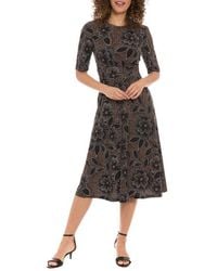 London Times - Floral Short Sleeve Inset Waist Midi Dress - Lyst