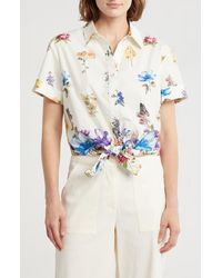 INDUSTRY REPUBLIC CLOTHING - Floral Short Sleeve Tie Front Cotton Crop Top - Lyst