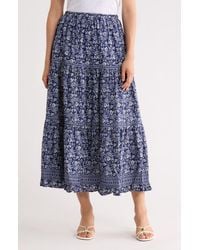 Max Studio - Floral Wreath Print Tiered Cotton Blend Maxi Skirt - Lyst