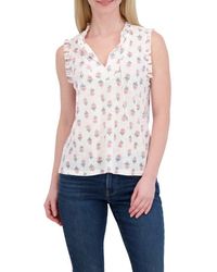 Lucky Brand - Ruffle Split Neck Cotton Blend Tank - Lyst