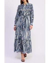 En Saison - Cypress Long Sleeve Tie Belt Tiered Maxi Shirtdress - Lyst