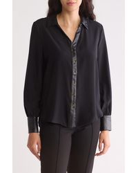 Ellen Tracy - Faux Leather Trim Boyfriend Shirt - Lyst