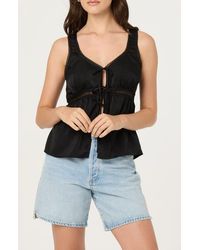 Astr - Tie Front Lace Trim Satin Tank Top - Lyst