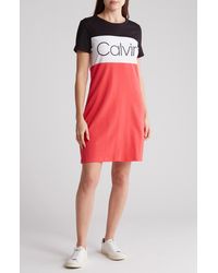 Calvin Klein - Colorblock Logo T-shirt Dress - Lyst