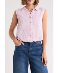 Democracy - Cap Sleeve Bubble Hem Cotton Seersucker Top - Lyst