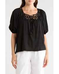 Max Studio - Split Neck Puff Sleeve Top - Lyst