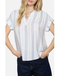 Blu Pepper - Stripe Split Neck Top - Lyst