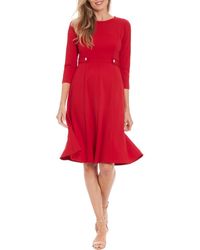London Times - Rhinestone Side Tab Three Quarter Sleeve Fit & Flare Dress - Lyst