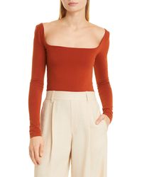 Vince - Square Neck Long Sleeve Stretch Cotton Knit Top - Lyst