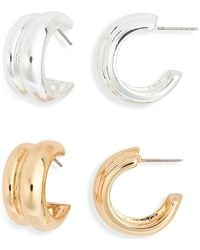 Leith - 2-Pack Assorted Ridged Hoop Earrings - Lyst