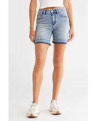 Wash Lab Denim - Release Hem High Waist Mid Length Denim Shorts - Lyst