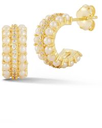 Glaze Jewelry - Genuine Cultured Pearl & Cubic Zirconia Hoop Earrings - Lyst