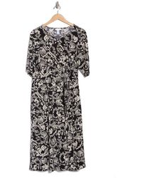 London Times - Floral Elbow Sleeve Side Tie Fit & Flare Midi Dress - Lyst