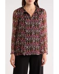 Longchamp - Print Bow Neck Silk Blouse - Lyst