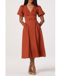 Astr - Puff Sleeve Fit & Flare Midi Dress - Lyst