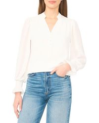 Cece - Half Placket Smocked Accent Top - Lyst