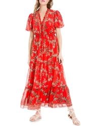 Max Studio - Short Sleeve Tiered Georgette Maxi Dress - Lyst