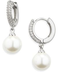 Nordstrom Rack - Pavé Cubic Zirconia Faux Pearl Drop Huggie Hoop Earrings - Lyst