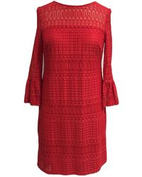 Sandra Darren Lace 3/4 Bell Sleeve Sheath Dress - Red