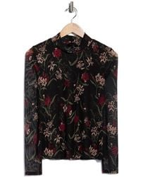 Ted Baker - Long Sleeve Printed Mesh Mock Neck Top - Lyst