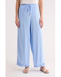 Ellen Tracy - Embroidered Eyelet Hem Wide Leg Pull-On Pants - Lyst