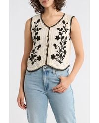 Forgotten Grace - Floral Embroidered Open Knit Button Tank - Lyst