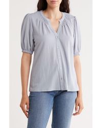 Bobeau - Short Sleeve Piqué Knit Button-Up Shirt - Lyst