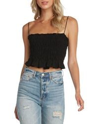 Matty M - Smocked Linen Blend Crop Camisole - Lyst