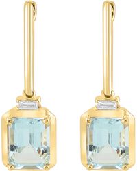 Effy - 14k Yellow Gold Aquamarine & Diamond Drop Huggie Hoop Earrings - Lyst